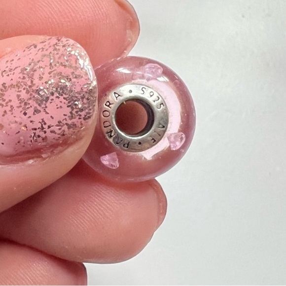 Retired Pandora Pink Hearts Effervescence Murano Glass Bead Charm 2015 Valentine - Picture 9 of 9